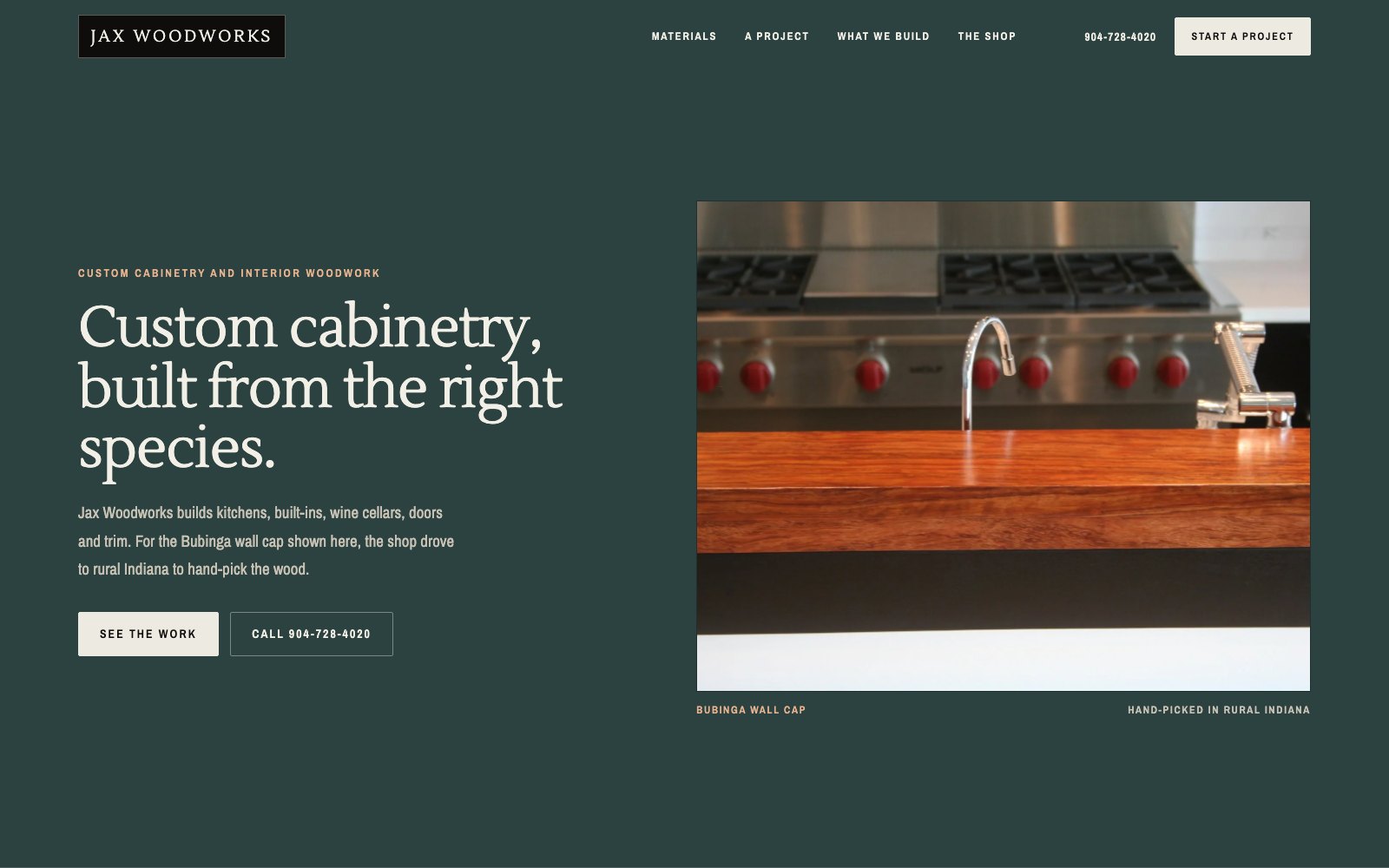 The new Jax Woodworks homepage concept